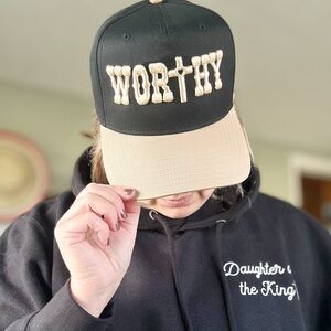 Worthy Puff Embroidered Trucker Hat-Black/Khaki